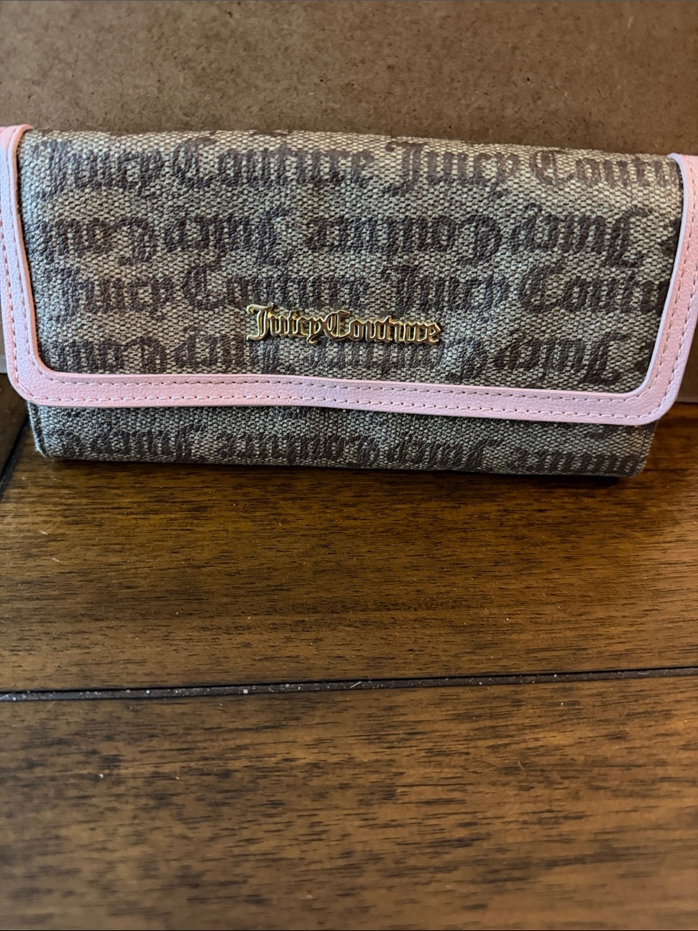 Juicy Couture Brown Monogram Wallet with Pink Trim